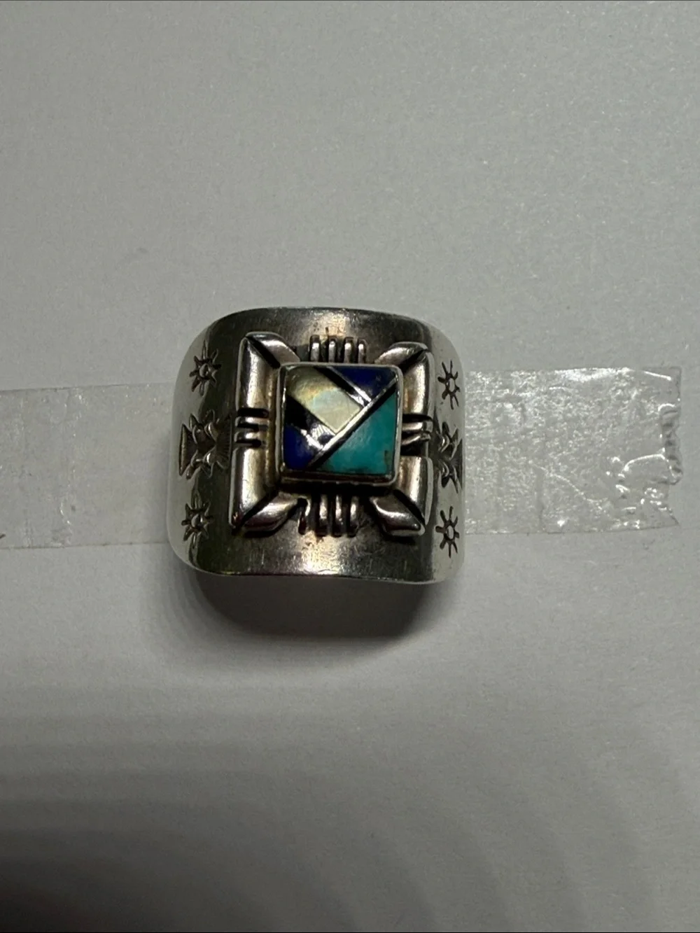 Quoc Turquoise Sterling Silver Turquoise, Mother of Pearl and Lapis Ring